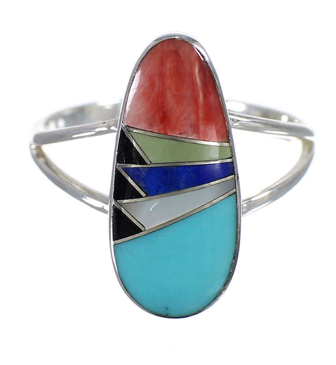 Multicolor Inlay Southwestern Sterling Silver Ring Size 5-1/2 WX75131